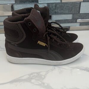 Puma High-Top Sneakers in Dark Brown and White